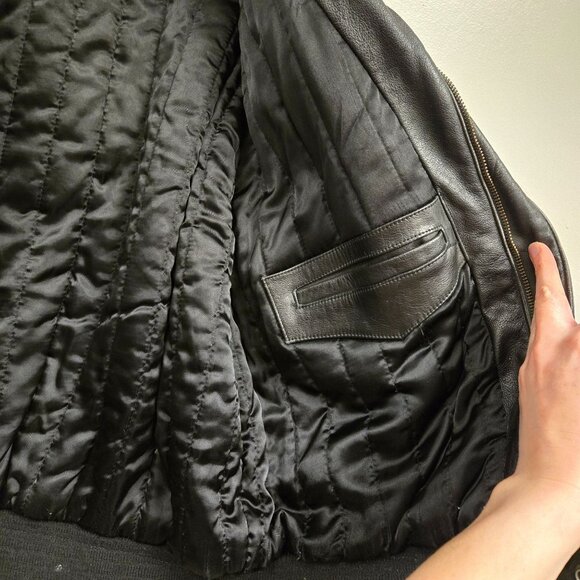 Vintage Men's XL Black Grunge Leather Distressed Bomber Jacket Motorcycle Biker - Picture 11 of 16